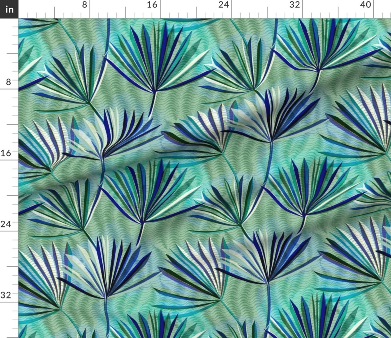 Jungle Palm Tropical Foliage Rainforest Summer Electric Blue Green Large Scale Custom Printed Fabric by Spoonflower Various Fabrics by the Yard or Fat Quarter